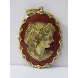 9ct YELLOW GOLD & DIAMOND CAMEO HEAD PENDANT, set on agate approx 34.7 grams total weight
