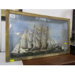 MARITIME, cased diorama of Sailing Clipper, "Little Millie" with traces of original legend, 13"
