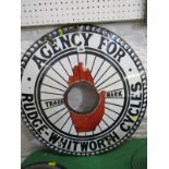 ADVERTISING, enamelled wall sign "Agency for Rudge-Whitworth Cycles", 24" diameter