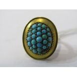 9CT YELLOW GOLD VINTAGE TURQUOISE CLUSTER RING, missing 1 small turquoise stone, size K/L
