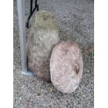 GRANITE MUSHROOM, quality granite mushroom with stalk of well cut tapering form, 23" high 17" dia