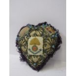 MILITARY, WWI beadwork embroidered pin cushion, "The Royal Fusiliers", 7.5" height