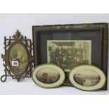 VICTORIAN PHOTOGRAPHY, pair of oval brass framed city studies, 5.5" width, also framed group