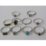 SILVER RINGS, selection of 10 silver rings, stone set including opalite, ruby, etc