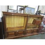 ANTIQUE WALNUT LIBRARY BOOKCASE, twin section adjustable shelf open fronted bookcase with 4 panelled