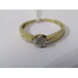 9ct YELLOW GOLD DIAMOND SOLITAIRE RING, size N