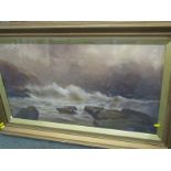 S. L. KILPACK, signed oil on canvas, "Stormy Coastal Sea", 17" x 31"