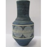 TROIKA, blue ground "Disc" banded 10" turned vase