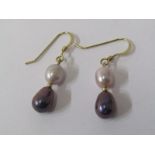 9ct YELLOW GOLD FAUX PEARL DROP EARRINGS