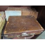 MAH JONG, leather suitcase containing bone and bamboo backed tiles and 4 wooden racks