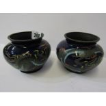 CLOISONNE, pair of Japanese blue ground spherical posy vases decorated with Fabulous Dragon, 3"