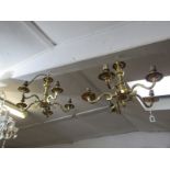 LIGHTING, pair of brass 5 branch light fittings, 17" dia