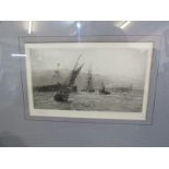 WILLIAM L. WYLLIE, signed etching "Sailing Boats Off Jetty", 4.5" x 8"