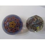PAPERWEIGHTS, glass honeycomb cut domed floral paperweight, 3.25" height, also glass domed floral