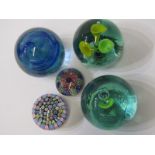 PAPERWEIGHTS, Isle of Wight blue glass trailed design paperweight, 2 "Dunk" design paperweights
