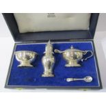 SILVER CRUET SET, boxed silver cruet by Garrard & Co in fitted retailers box with blue glass liners,