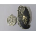 SILVER ITEMS, including silver St Christopher and silver Siam sterling brooch