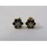 PAIR OF 18ct YELLOW GOLD SAPPHIRE & DIAMOND CLUSTER STUD EARRINGS