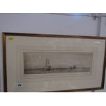 HAROLD WYLLIE, signed etching "Panoramic Harbour Scene", 5" x 16"