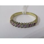 9ct YELLOW GOLD PINK & WHITE STONE SET ETERNITY STYLE RING, size P