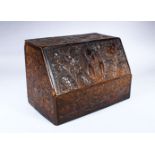 A GOOD LATE 19TH/EARLY 20TH CENTURY INDIAN STATIONARY BOX, well carved with hunting scenes, portrait