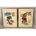 TWO JAPANESE MEIJI PERIOD UKIYO-E WOODBLOCK PRINTS BY KUNISADA, each print framed, depicting the