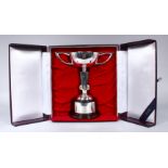 A GOOD JAPANESE SOLID SILVER PRESENTATION TROPHY & BOX, the silver trophy with an engraved plaque in