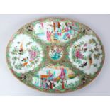 A GOOD 19TH CENTURY CHINESE CANTON FAMILLE ROSE PORCELAIN DISH, the dish decorated with panels of
