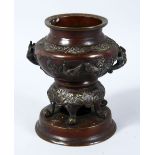 A GOOD CHINESE LATE 19TH CENTURY BRONZE CENSER, the censer stood upon a cylindrical base with six