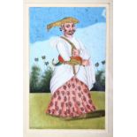 A 19TH CENTURY COMPANY SCHOOL WATERCOLOUR PAINTING DEPICTING A GENTLEMAN IN A GARDEN SETTING,