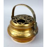 A 19TH / 20TH CENTURY CHINESE BRONZE CENSER, With a carved and pierced lid with ruyi and floral