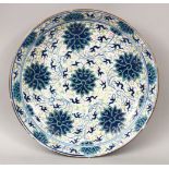 A 19TH CENTURY CHINESE FAMILLE ROSE PORCELAIN PLATE, decorated with formal scrolling rosette