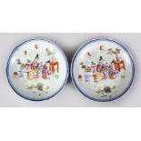 A GOOD PAIR OF CHINESE FAMILLE ROSE PORCELAIN DISHES, each decorated with scenes of ladies and