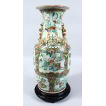A GOOD 19TH CENTURY CHINESE CANTON FAMILLE ROSE PORCELAIN VASE, the body of the vase with panel