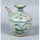 A GOOD CHINESE TRANSITIONAL MING DYNASTY BLUE & WHITE PORCELAIN WINE POURER, the body with