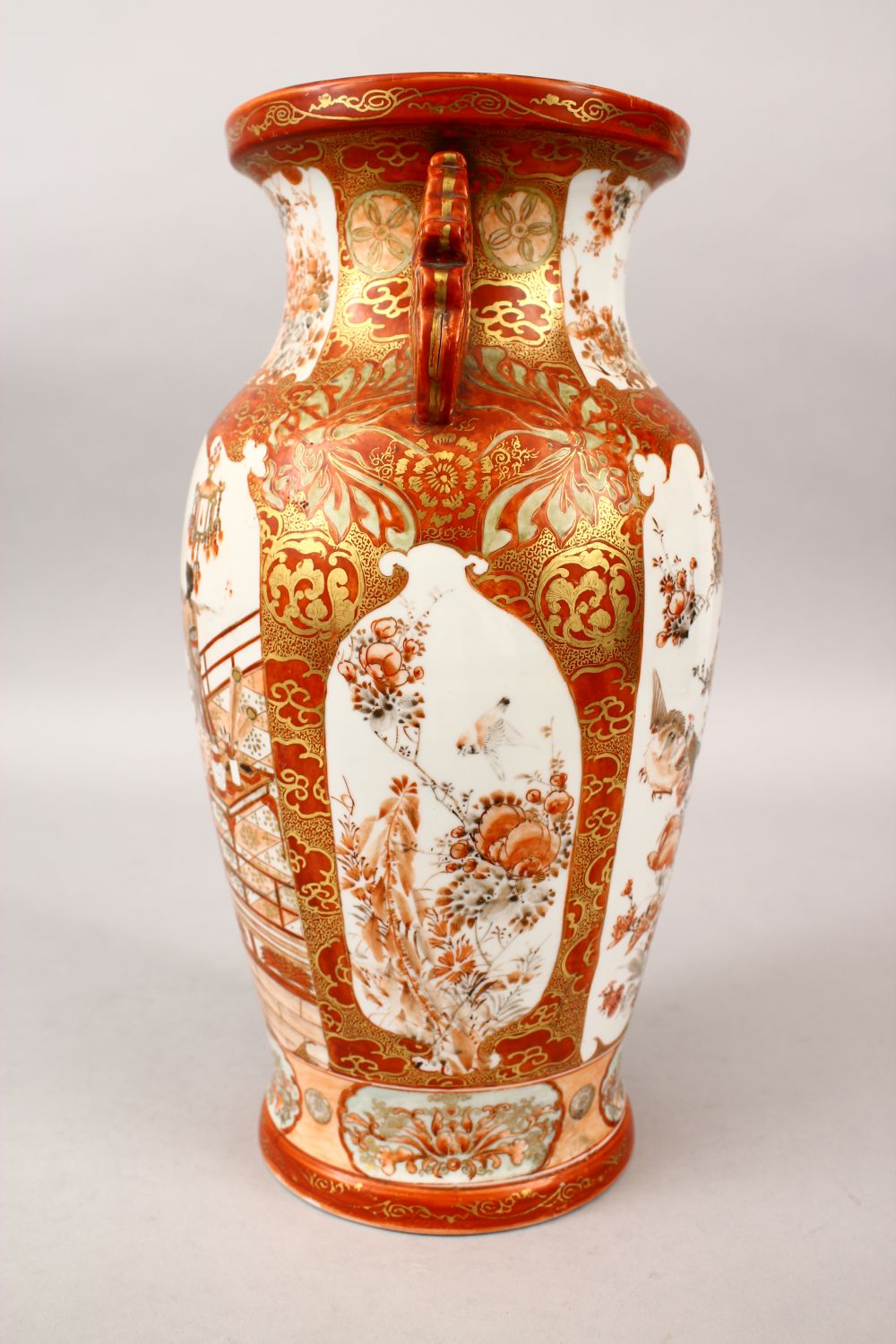 A JAPANESE MEIJI PERIOD KUTANI PORCELAIN VASE, the vase with tin moulded handles, and with two - Image 2 of 6