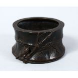 A GOOD JAPANESE MEIJI PERIOD BRONZE BRUSH POT, the brush pot with relief decoration depicting a toad