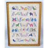 A 20TH CENTURY INDIAN FRAMED EMBROIDERED FABRIC PICTURE, embroidered to depict a variety of