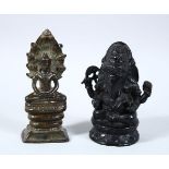 TWO EARLY EASTERN BRONZE FIGURES OF BUDDHA / DEITY, one in the form of an elephant seated on a