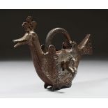 AN UNUSUAL STEEL SAFAVID PADLOCK IN THE FORM OF A BIRD, 15cm wide.