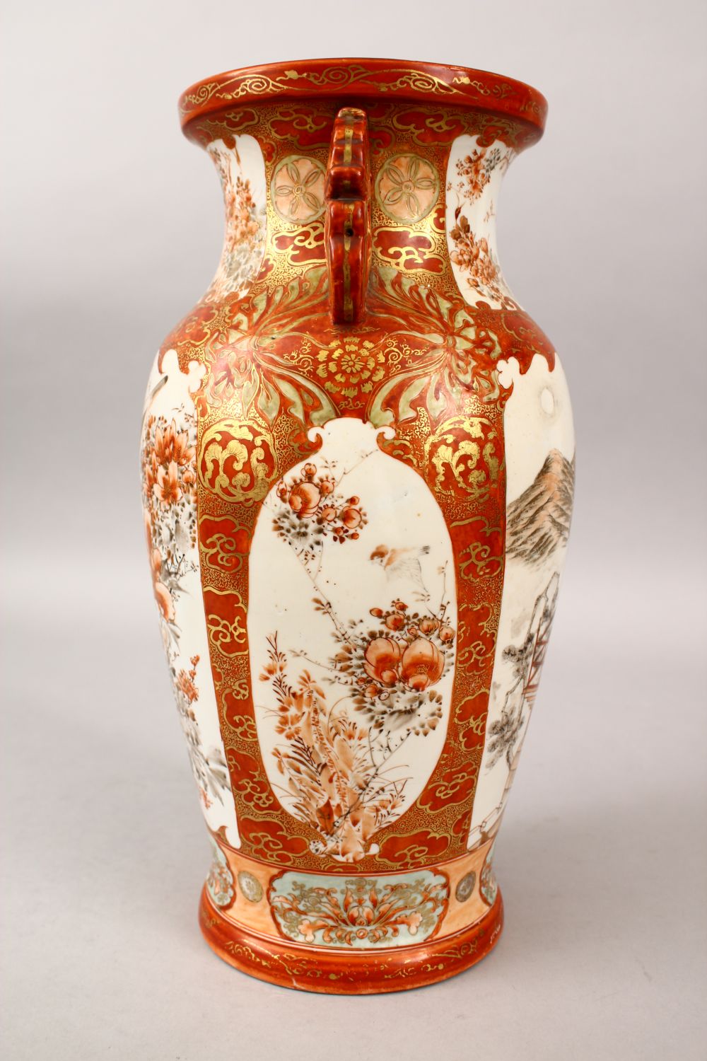 A JAPANESE MEIJI PERIOD KUTANI PORCELAIN VASE, the vase with tin moulded handles, and with two - Image 4 of 6