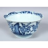 A GOOD CHINESE KANGXI PERIOD MOULDED BLUE & HITE PORCELAIN BOWL, decorated with birds and native