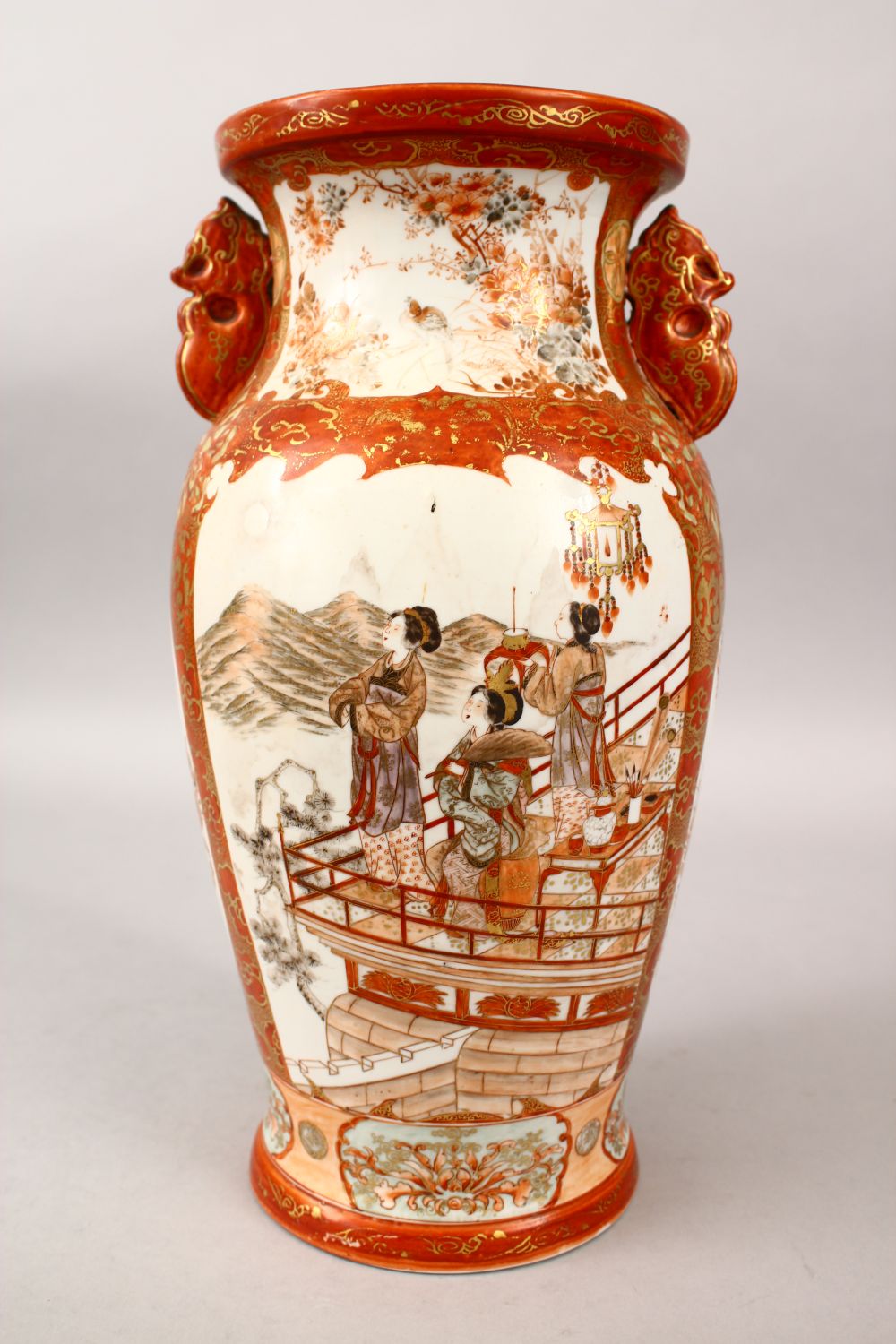 A JAPANESE MEIJI PERIOD KUTANI PORCELAIN VASE, the vase with tin moulded handles, and with two - Image 3 of 6