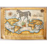 A HAND PAINTED OTTOMAN MAP, unframed, 39cm x 56cm.