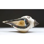 A 19TH CENTURY SOUTH EAST ASIAN SILVER AND GEM SET MOUNTED CONCH SHELL, 16cm long.