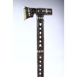 A MOTHER OF PEARL AND SILVER WIRE INLAID CEREMONIAL AXE, 92cm long.