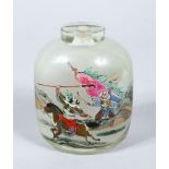 A GOOD 19TH CENTURY CHINESE REVERSE PAINTED GLASS SNUFF BOTTLE, the painted decoration depicting