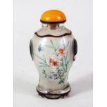 A GOOD 19TH / 20TH CENTURY CHINESE REVERSE PAINTED GLASS SNUFF BOTTLE, with moulded overlay