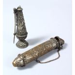 TWO ISLAMIC WHITE METAL LADIES MAKE UP HOLDER & QURAN HOLDER, formed from white metal, both with