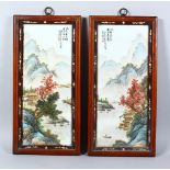 A PAIR OF CHINESE REPUBLIC STYLE FAMILLE ROSE PORCELAIN FRAMED PANELS, each depicting a native